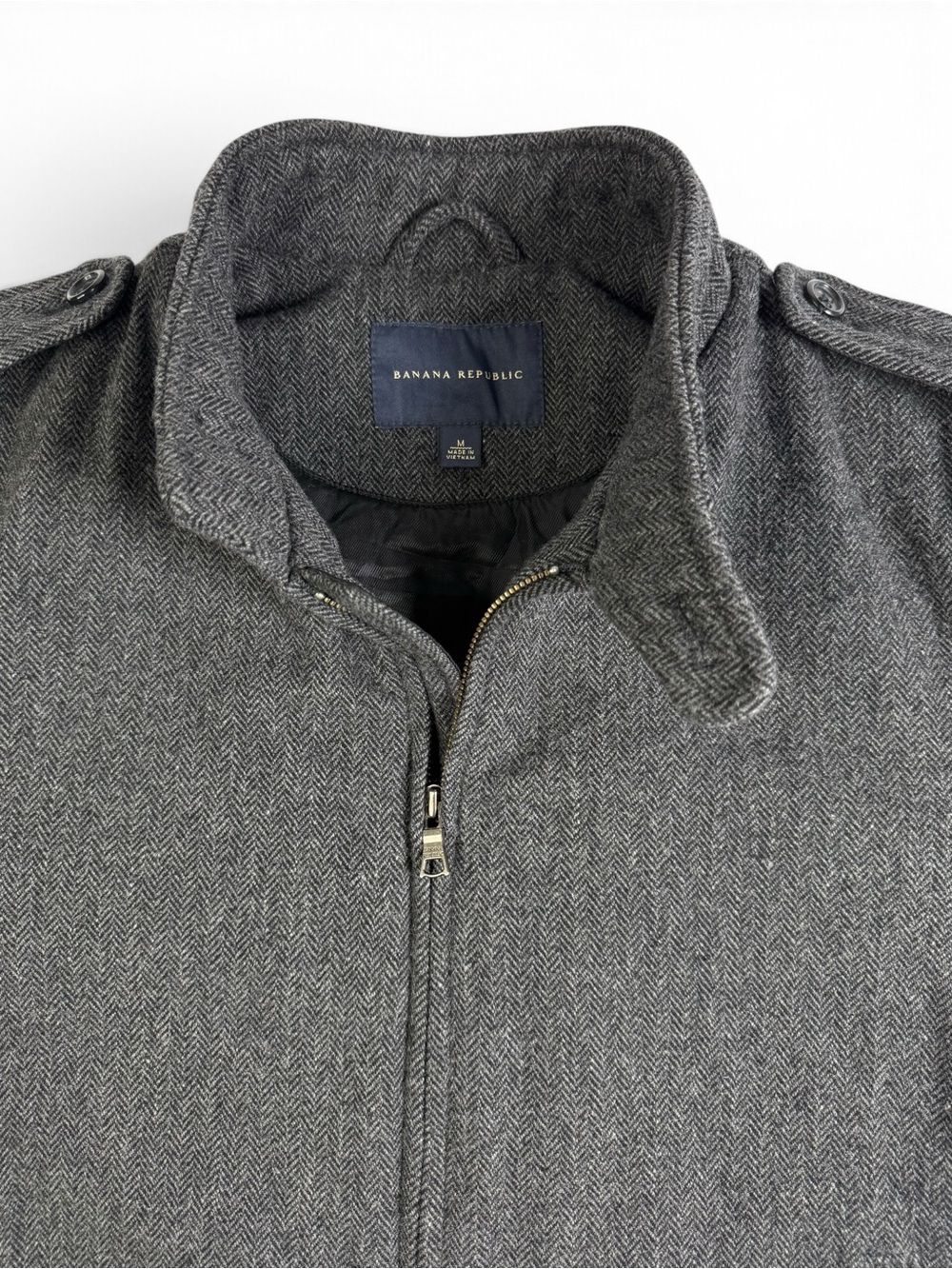 Banana Republic Wool Herringbone Moto Military Jacket Gray Men’s M